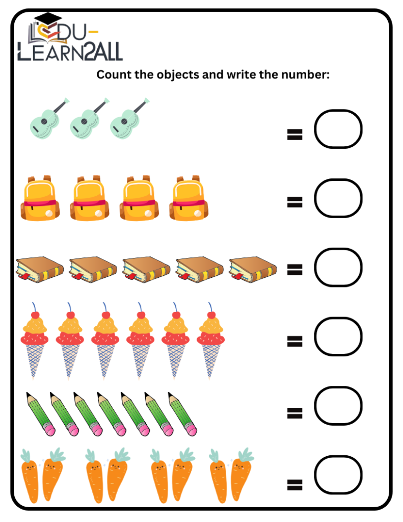 Counting and Writing Numbers 1st Grade Math Worksheets