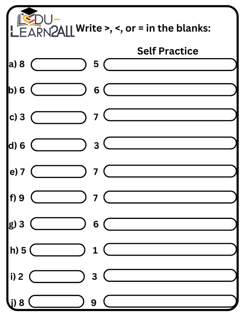 Compare Numbers 1st Grade Math Worksheets