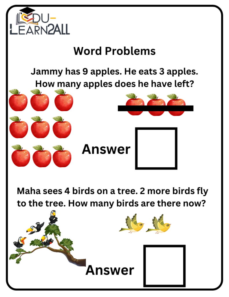Word Problems 1st Grade Math Worksheets